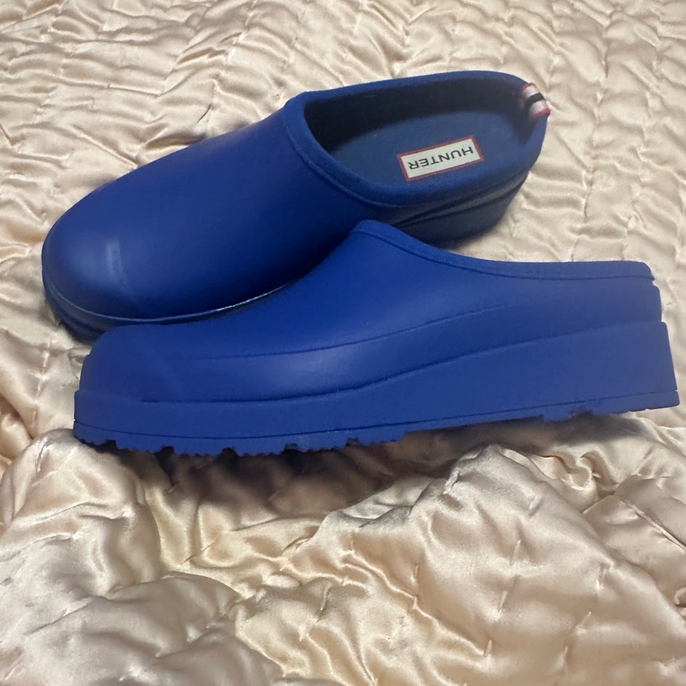 Hunter original play platform clogs - Dragonfly blue size 8